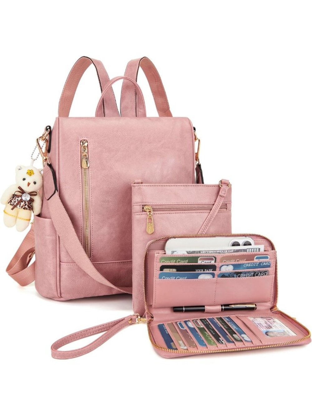 Stylish Anti-Theft Women's Backpack Purse Set - 3-Piece Handbag Collection